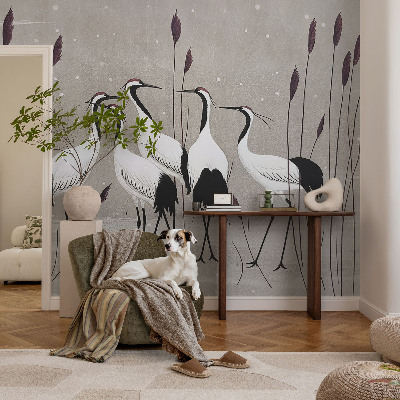 Peel and stick wall mural for kids' room with a flock of cranes design