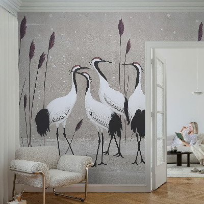 Peel and stick wall mural for kids' room with a flock of cranes design
