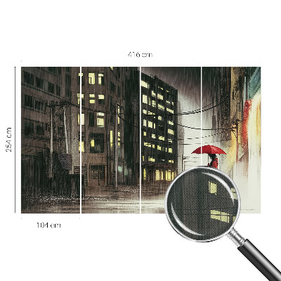 3D wall mural with a rainy city design