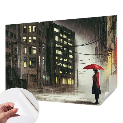 3D wall mural with a rainy city design