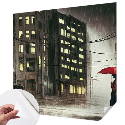 3D wall mural Rainy city