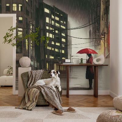 3D wall mural Rainy city