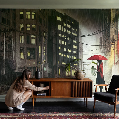 3D wall mural Rainy city