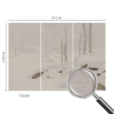 Children's wall mural with a snowy forest design