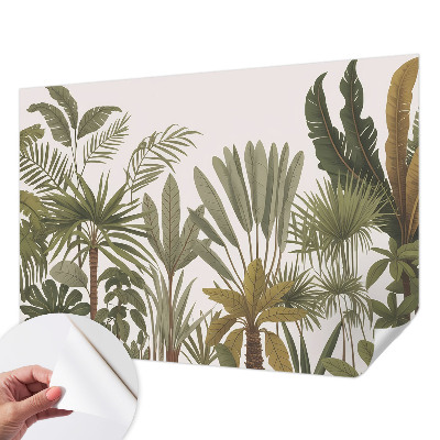 Baby room wall mural with an exotic leaves motif