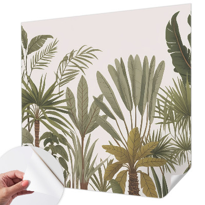 Baby room wall mural with an exotic leaves motif