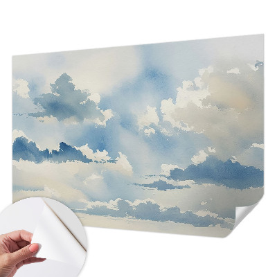 Peel and stick wallpaper mural with a heavenly clouds design