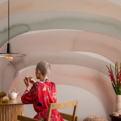 Self-adhesive wall mural with a rainbow arches design