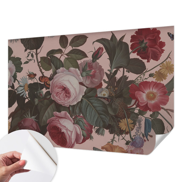 Removable wall mural with a floral elegance design