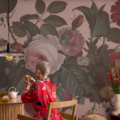 Removable wall mural with a floral elegance design