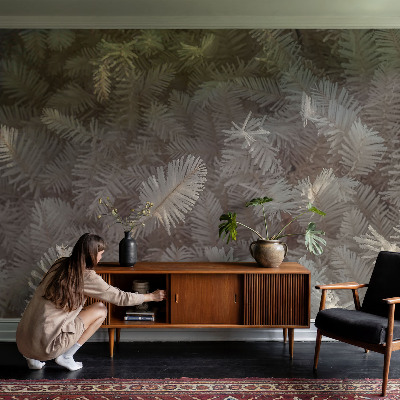 Peel-and-stick wall mural with a frosty twigs design for the living room