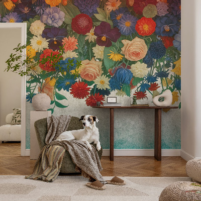 Peel and stick wall mural for bedroom with colorful flower motif
