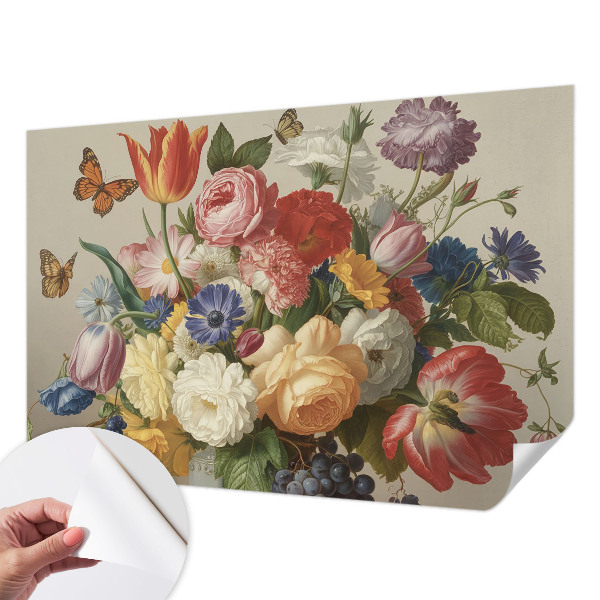 3D wall mural with flowers and butterflies