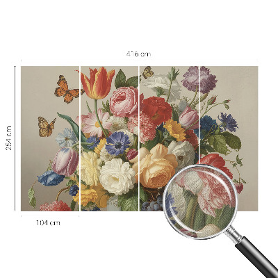 3D wall mural with flowers and butterflies