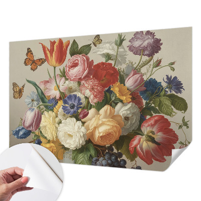 3D wall mural with flowers and butterflies