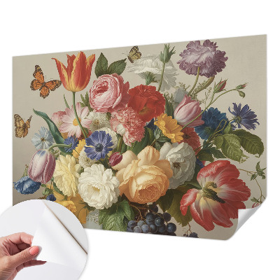 3D wall mural with flowers and butterflies