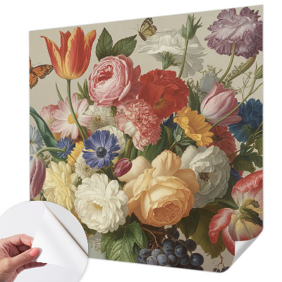 3D wall mural with flowers and butterflies