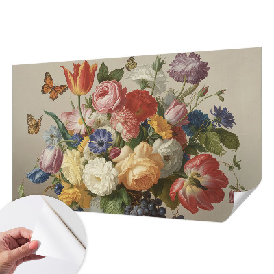3D wall mural with flowers and butterflies
