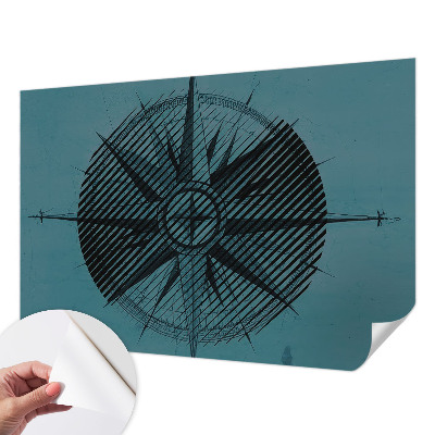 Children's wall mural with a marine compass design