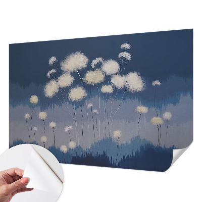 Baby room wall mural with white dandelion illustrations