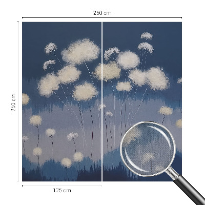 Baby room wall mural with white dandelion illustrations
