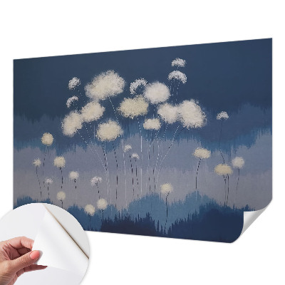 Baby room wall mural with white dandelion illustrations