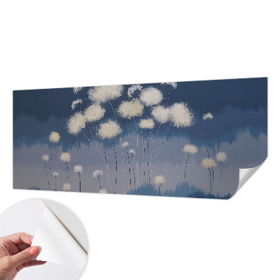 Baby room wall mural with white dandelion illustrations