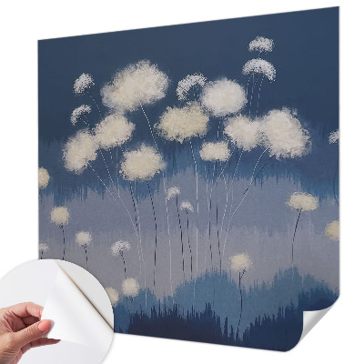 Baby room wall mural with white dandelion illustrations