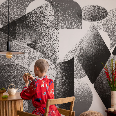 Peel and stick wall mural with geometric shapes