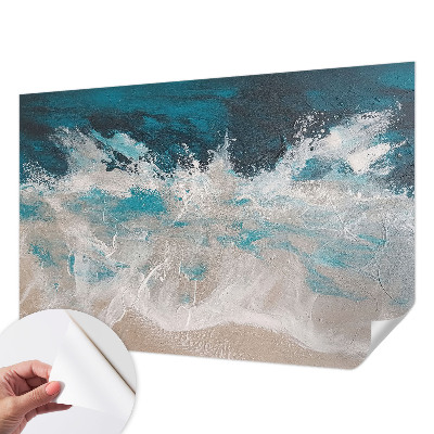 Peel and stick wallpaper mural with an ocean waves design
