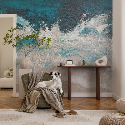 Peel and stick wallpaper mural with an ocean waves design