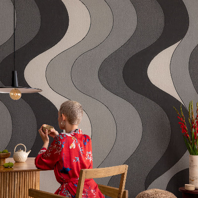 Stick-on wall mural with a gray waves pattern