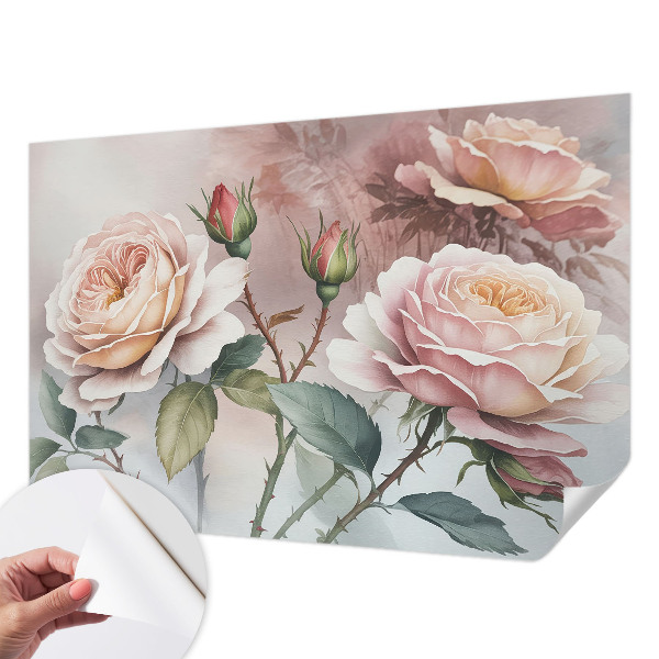 Removable wall mural wallpaper with a pastel roses design