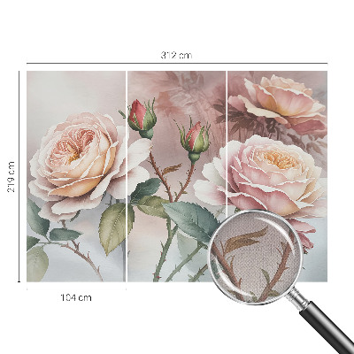 Removable wall mural wallpaper with a pastel roses design