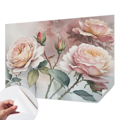 Removable wall mural wallpaper with a pastel roses design