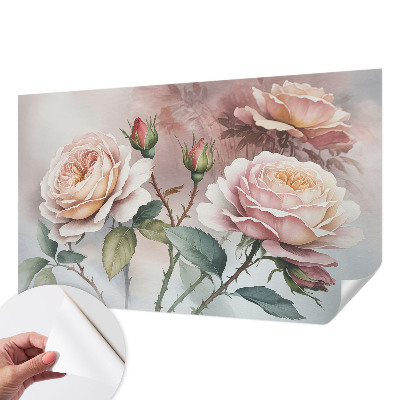 Removable wall mural wallpaper with a pastel roses design