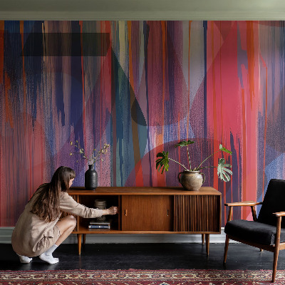 Peel and stick wall mural for bedroom with rainbow stripes design
