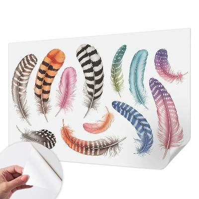 Nursery wall mural with a pastel feather pattern