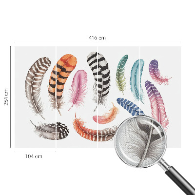 Nursery wall mural with a pastel feather pattern