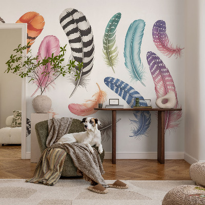 Nursery wall mural Pastel feathers