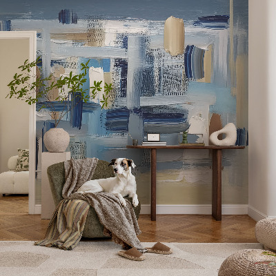 Children's wall mural with abstract brushstroke motif