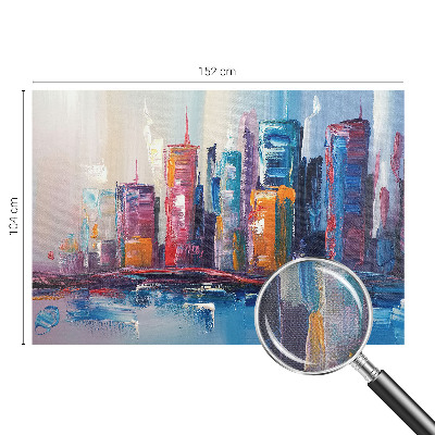 Self-adhesive wall mural with a colorful city design