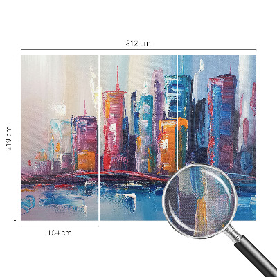 Self-adhesive wall mural with a colorful city design