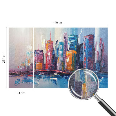 Self-adhesive wall mural with a colorful city design