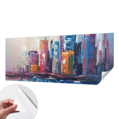 Self-adhesive wall mural with a colorful city design