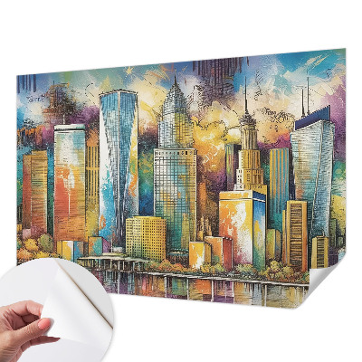 3D wall mural with a city panorama design