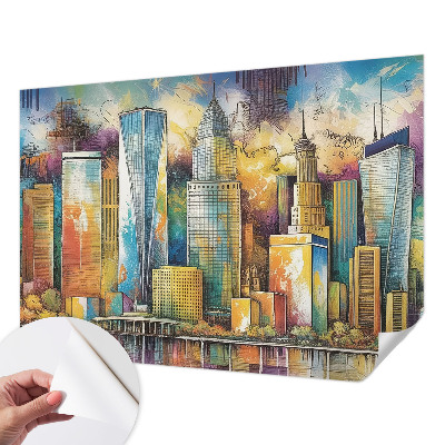 3D wall mural with a city panorama design