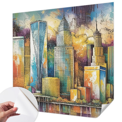 3D wall mural with a city panorama design