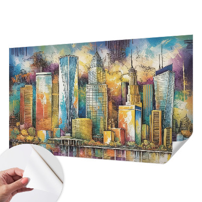 3D wall mural with a city panorama design