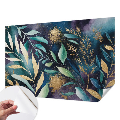Children's wall mural with a botanical leaves design